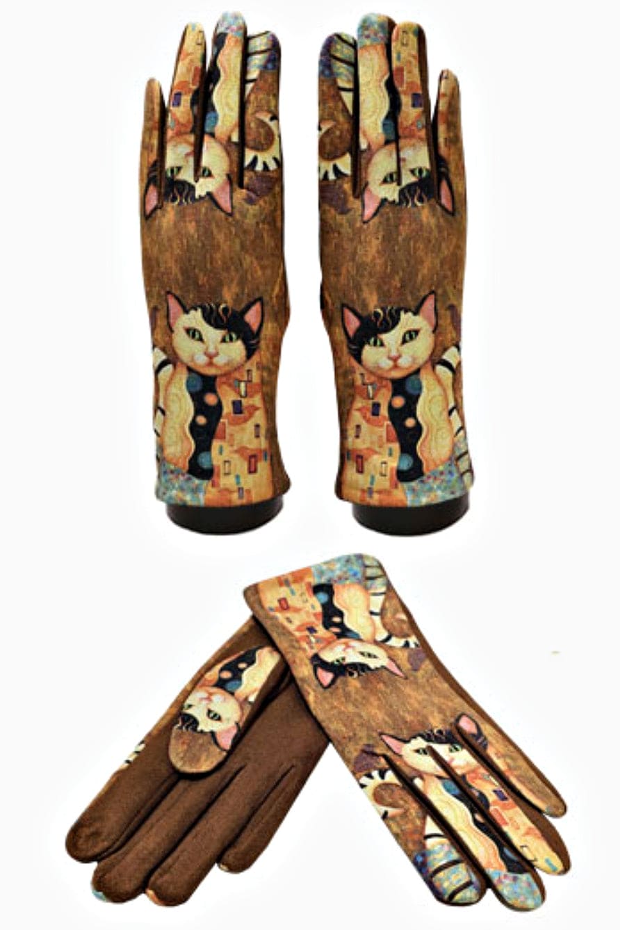 Texting gloves with Klimp Abstract Cat Print.