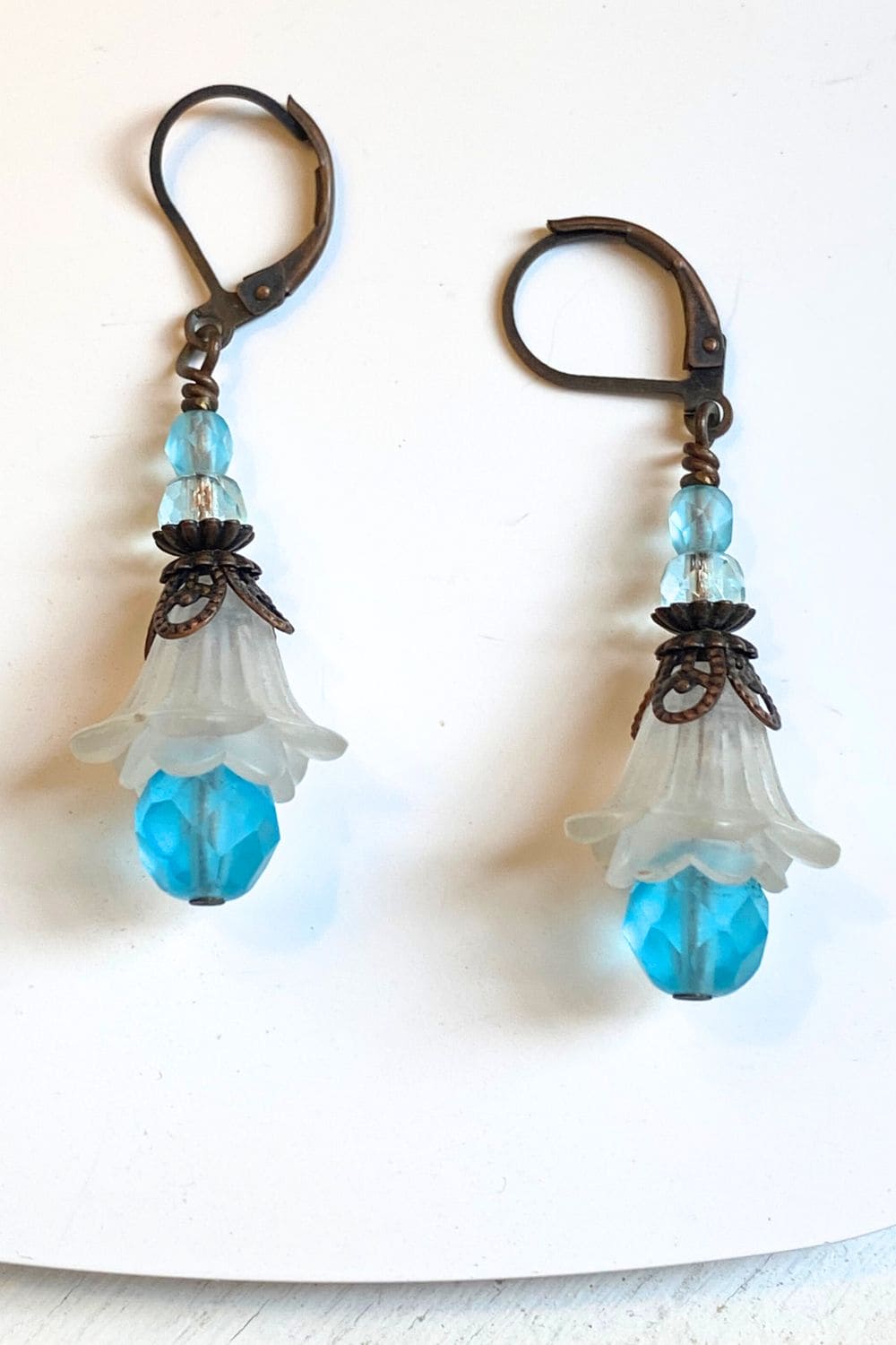 Baby Blue flower drop earrings.