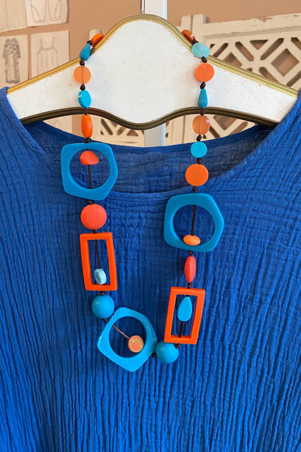 Coral and Blues Resin necklace