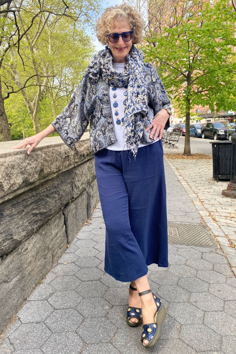 Blue & White patterned crop kimono.