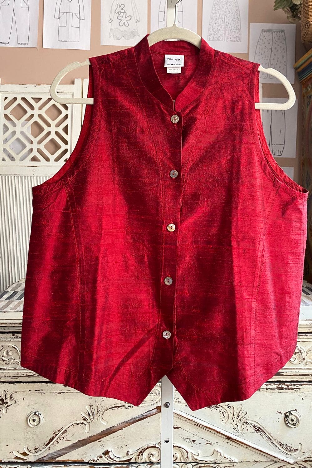 Deep Red Silk Vest