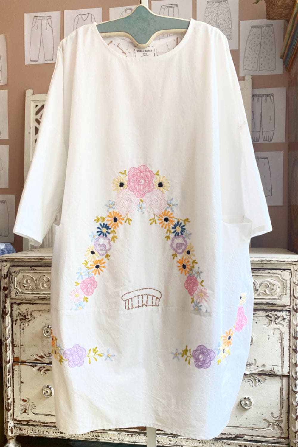 Floral Embroidered vintage table cloth dress 