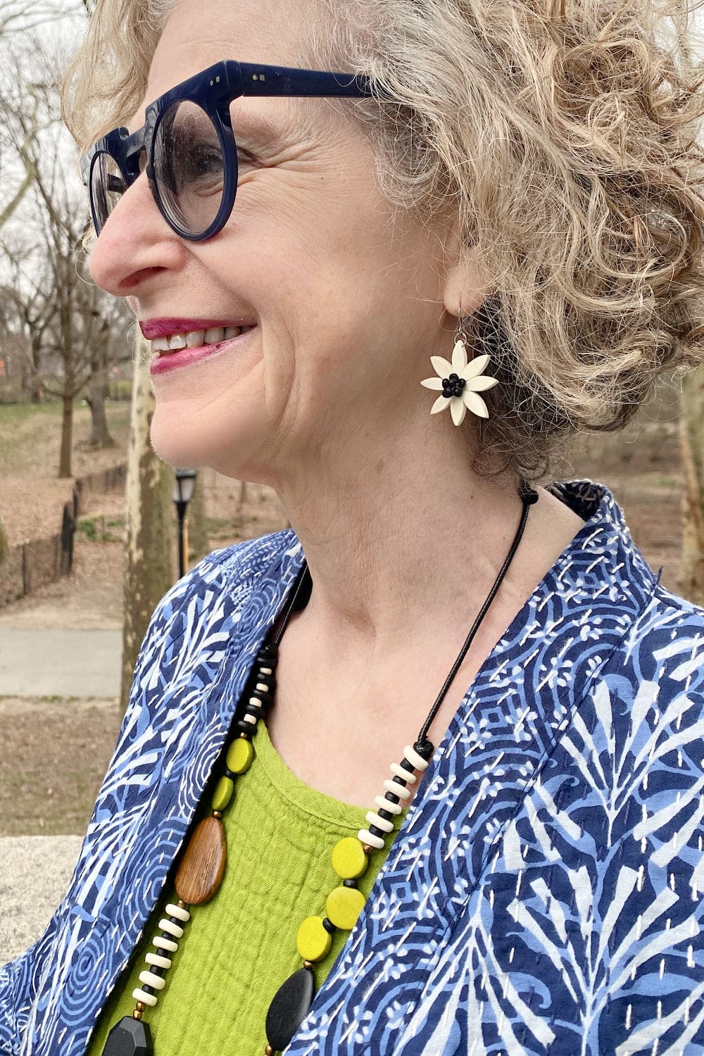 Wooden Flower Earring and Multi Color Necklace