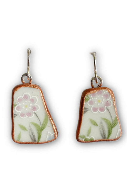Pink Flower china plate earrings.