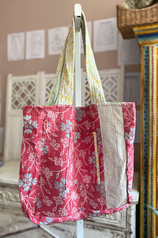 Rosey Red Kantha Medium Tote Bag.