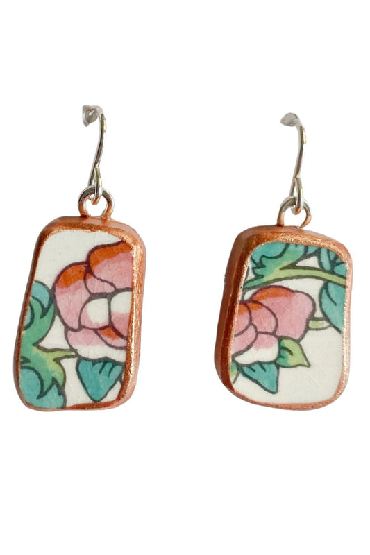 Rose Flower china plate earrings