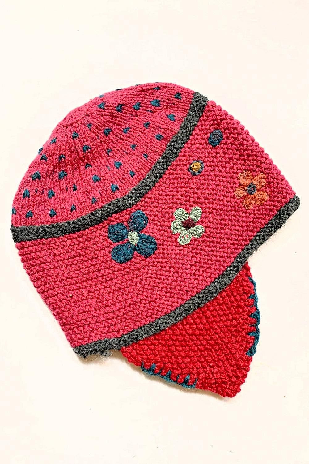 Women's Red Flap Side Alpaca Hat