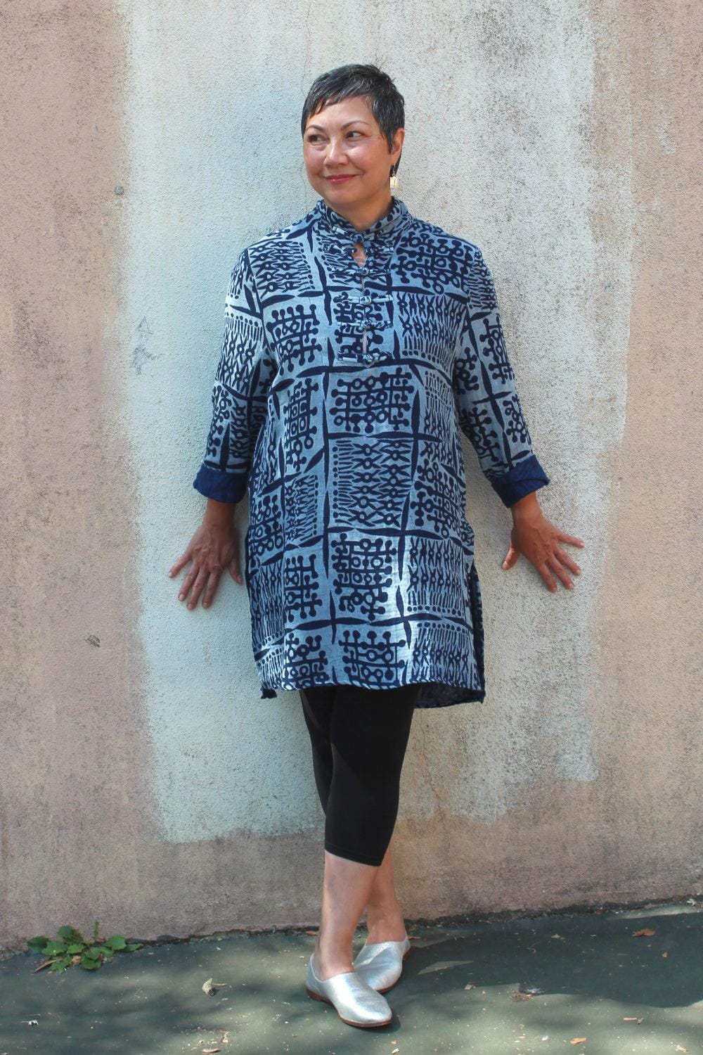 Mandarin Indigo Tunic - Marjory Warren Boutique