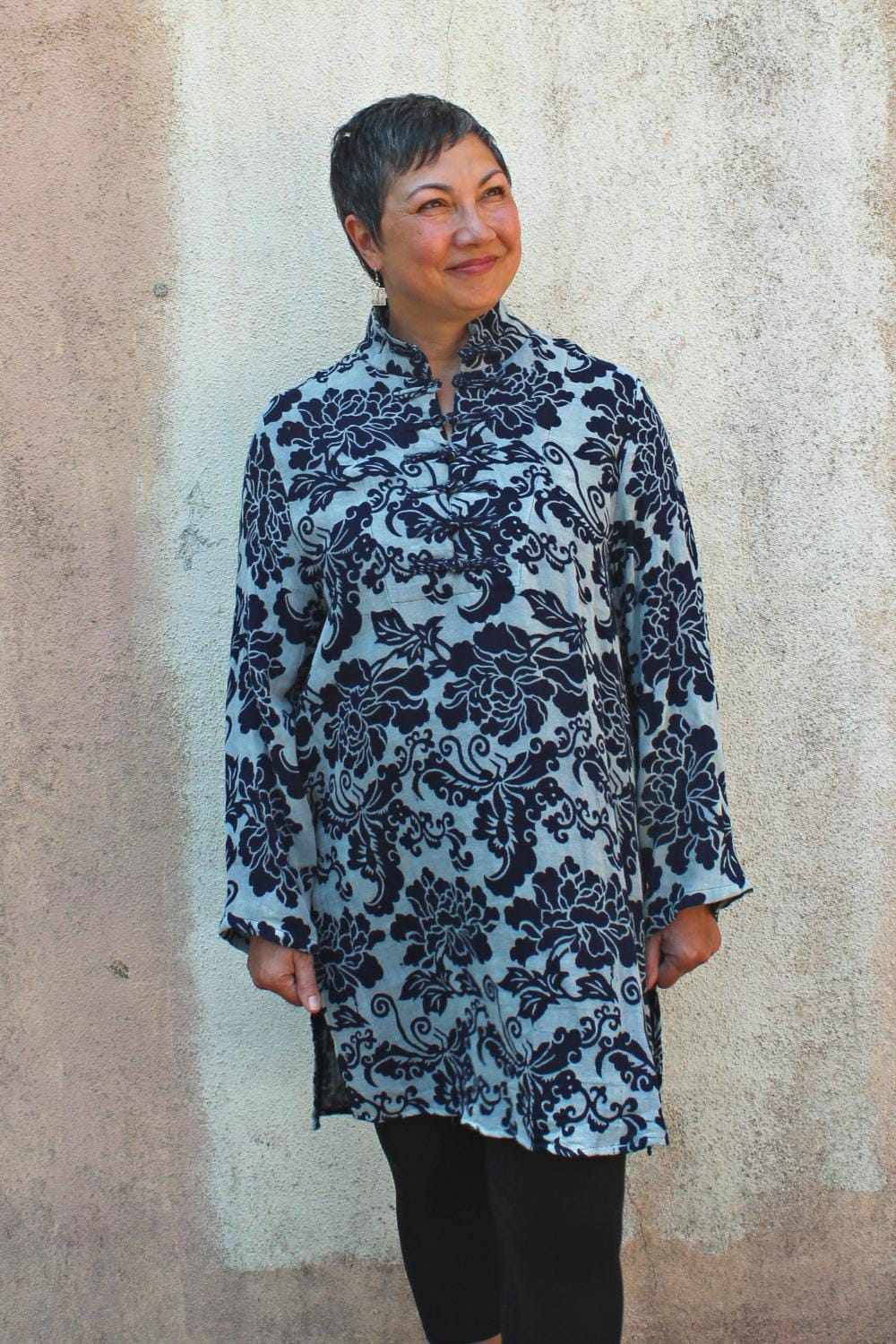 Mandarin Indigo Tunic - Marjory Warren Boutique