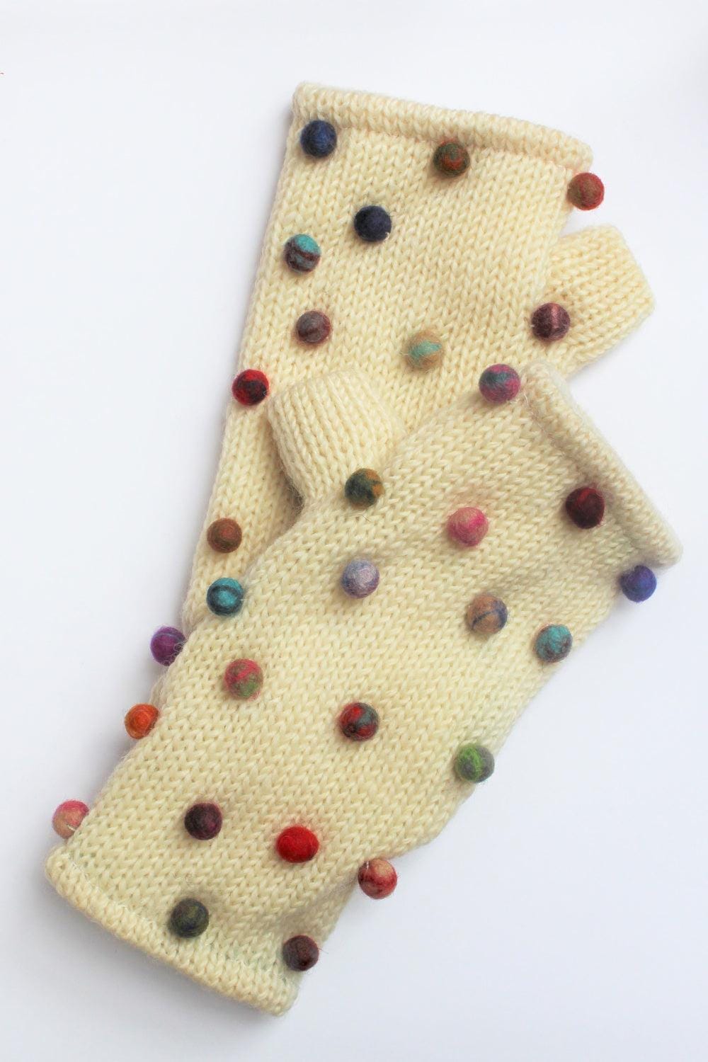 Felted Dots Wool Fingerless Gloves