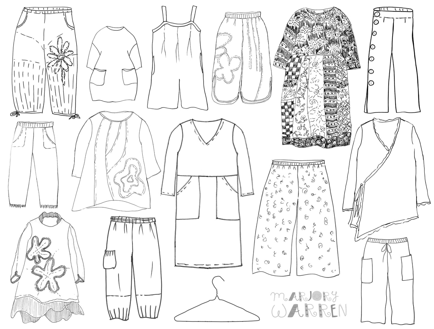 Line drawing of articles of clothing.