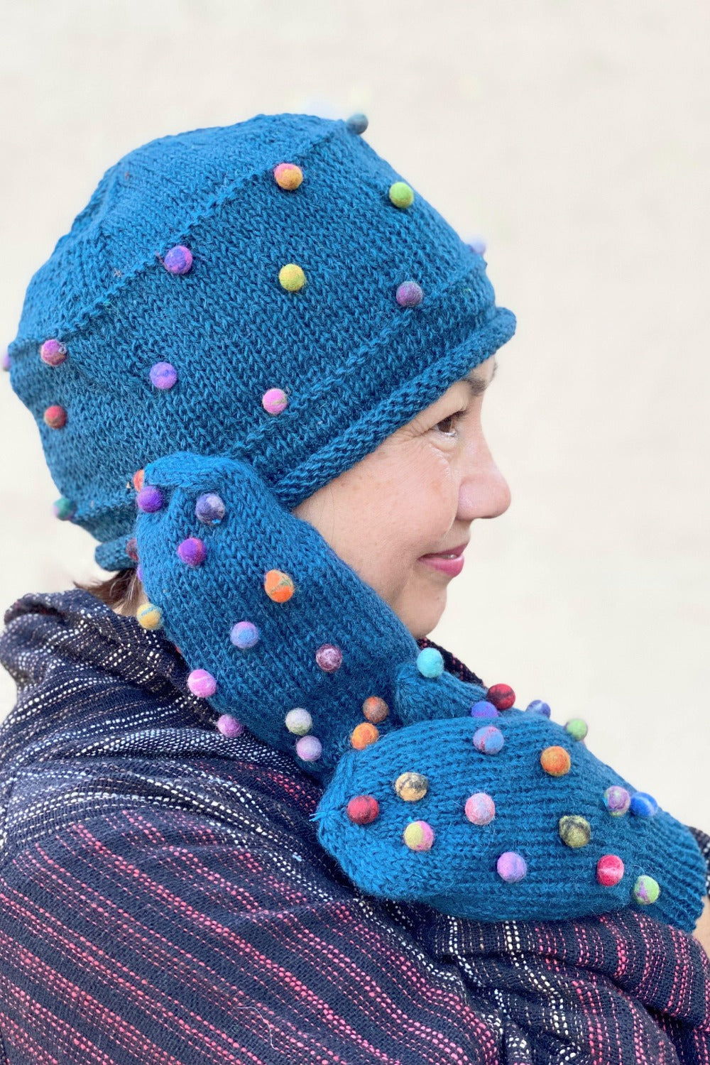 Wool Beanie with Felted Dots